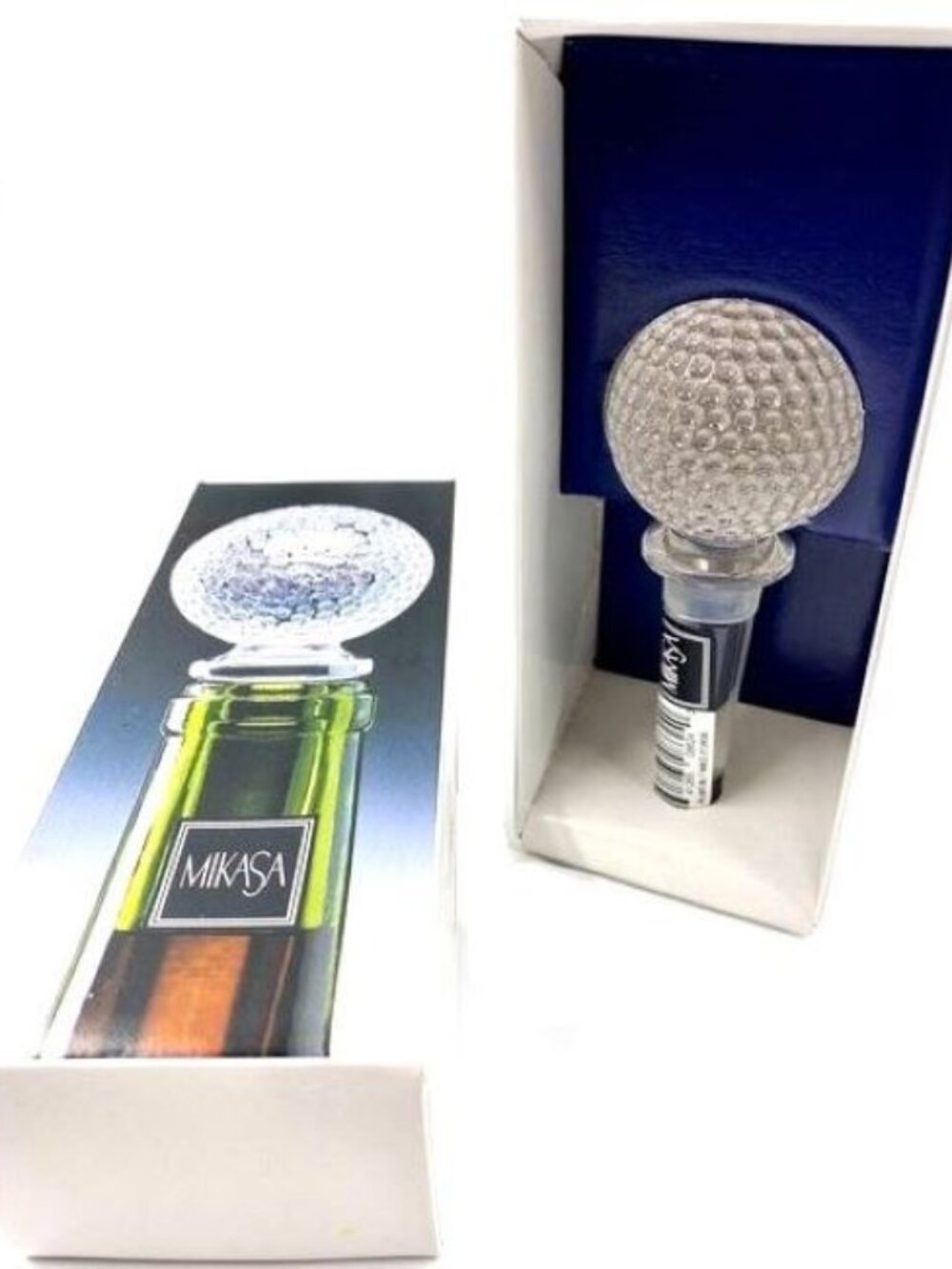 Mikasa Tee Time Austrian Lead Crystal Bottle Stopper Golf Ball NIB Vintage